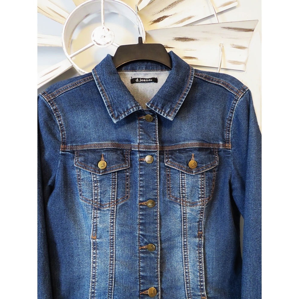 D Jeans Medium Wash Denim Jacket‎ Size M Classic Cropped Jacket Stretch Trucker - Picture 5 of 8